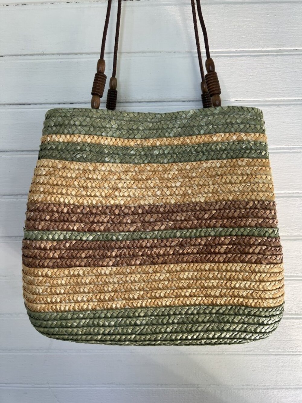 Faded Glory Summer Time Beach Woven Wicker Shoulder Tote Bag